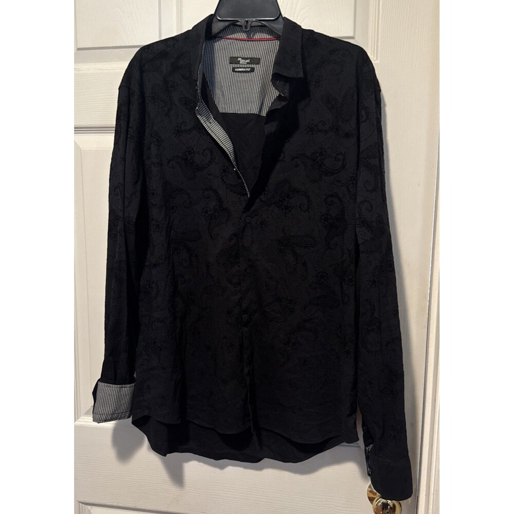 Mizumi Black Embroidered Long Sleeved Button Down Casual Dress Shirt – Medium